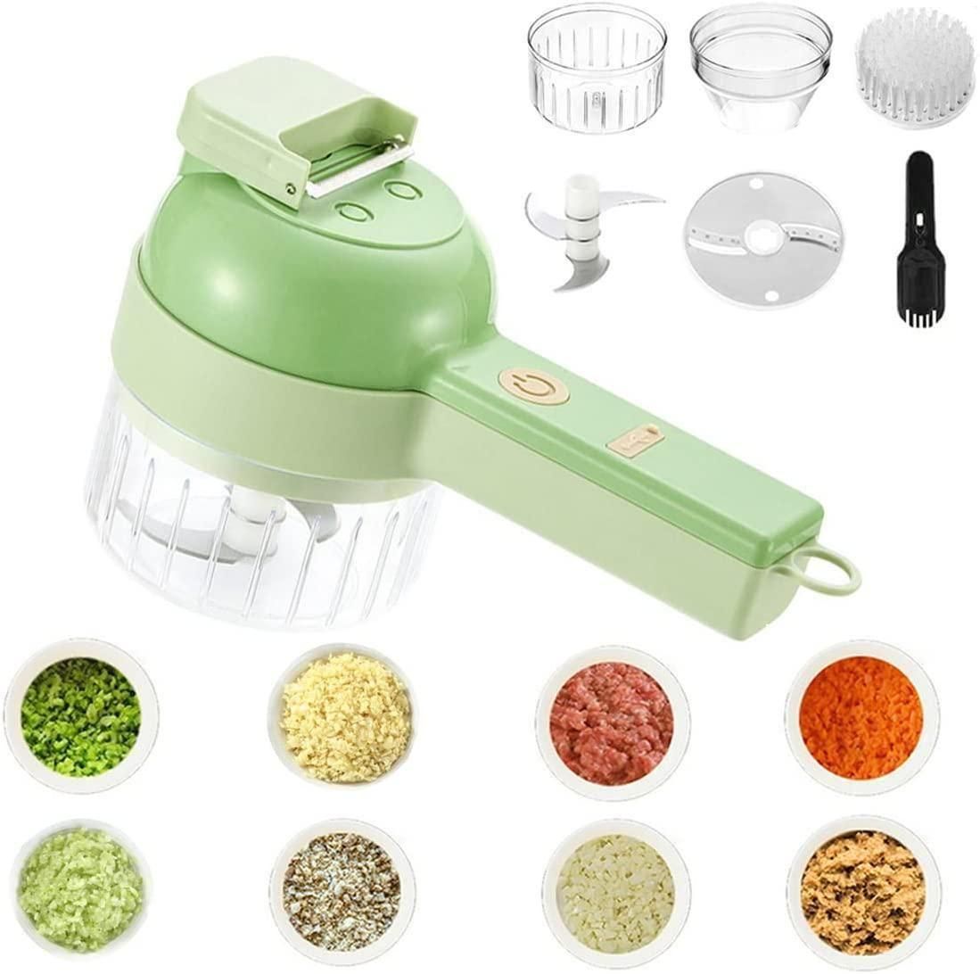 4-in-1 Portable Electric Vegetable Cutter – Chop, Slice, Grate & Mince in Seconds!