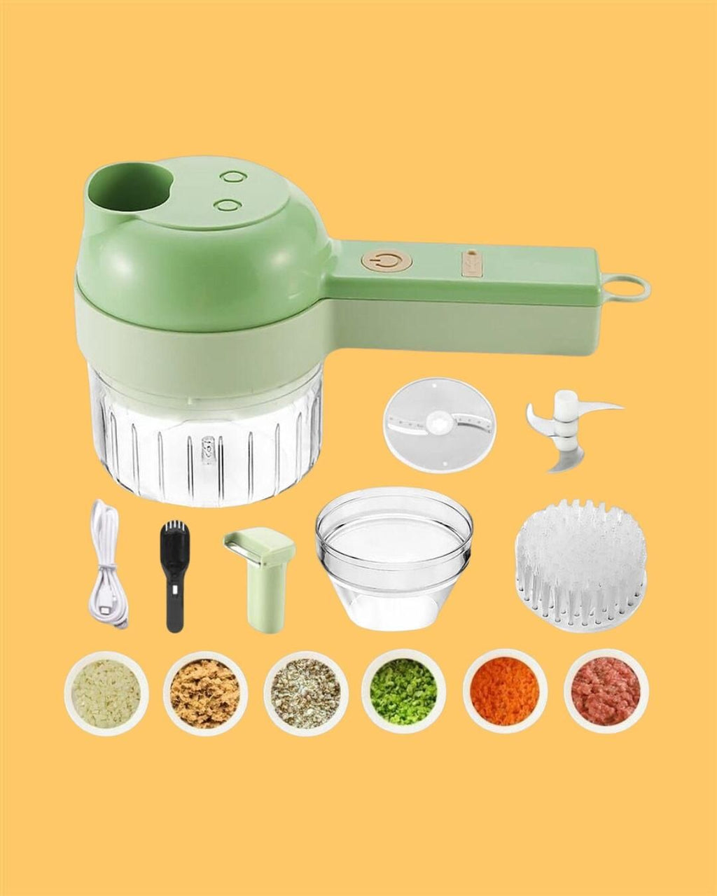4-in-1 Portable Electric Vegetable Cutter – Chop, Slice, Grate & Mince in Seconds!