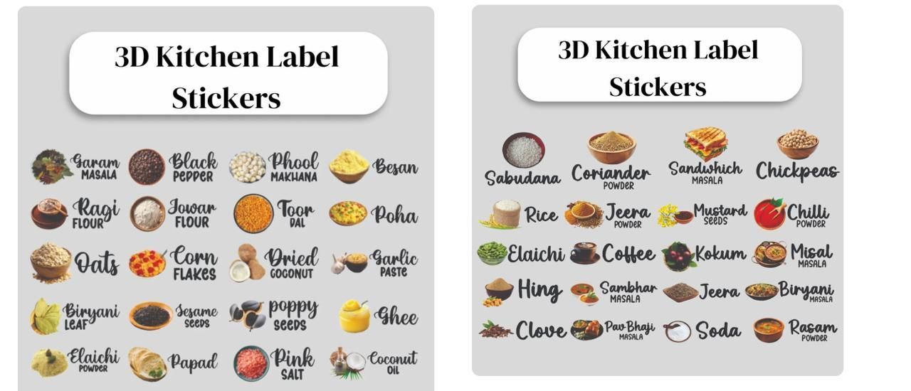 Waterproof Kitchen Spice Jar Label Stickers (Pack of 60 Stickers)