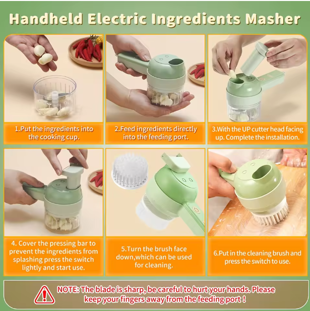 Choprino- 4 in 1 Portable Electric Vegetable Cutter Set-– Chop, Slice, Grate & Mince in Seconds!